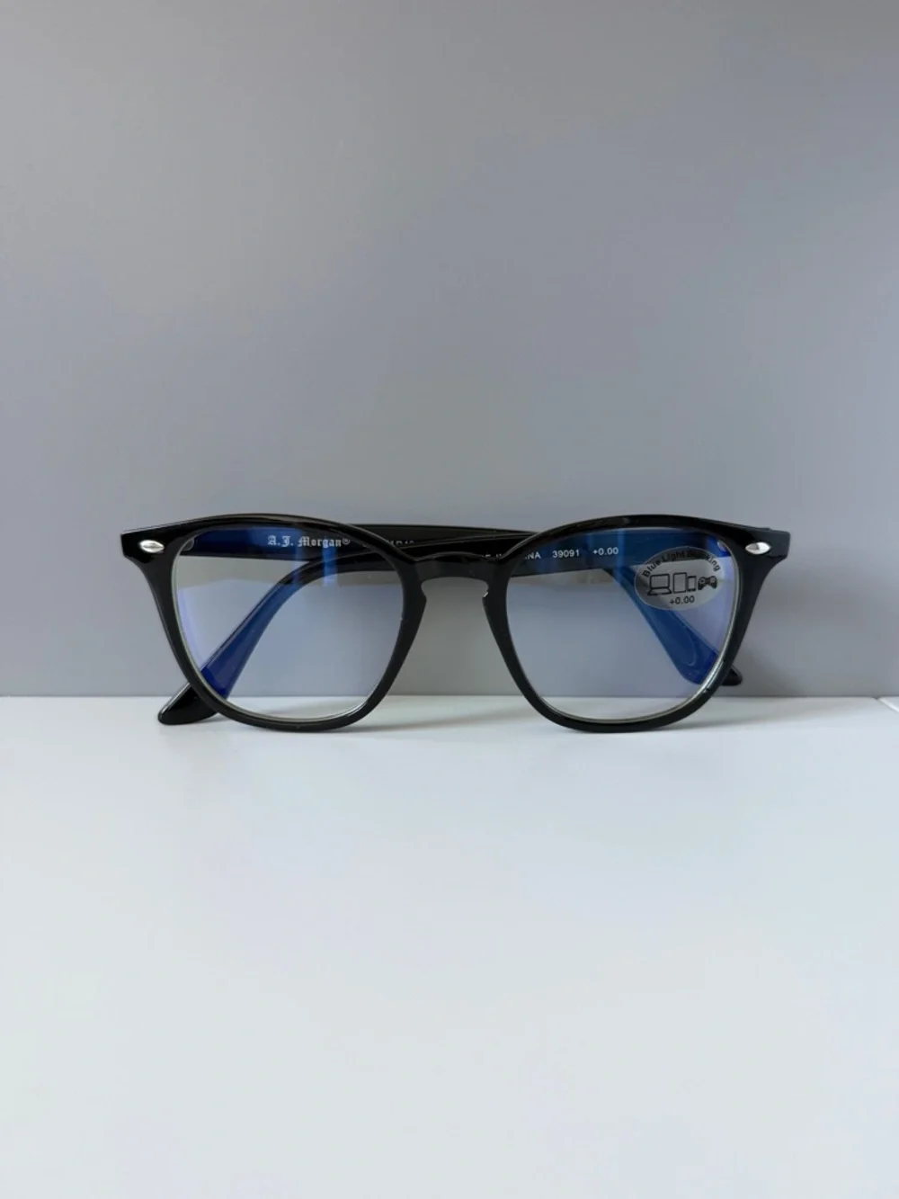 ASOS AJ Morgan black wayfarer style classic blue light blocking eyeglasses